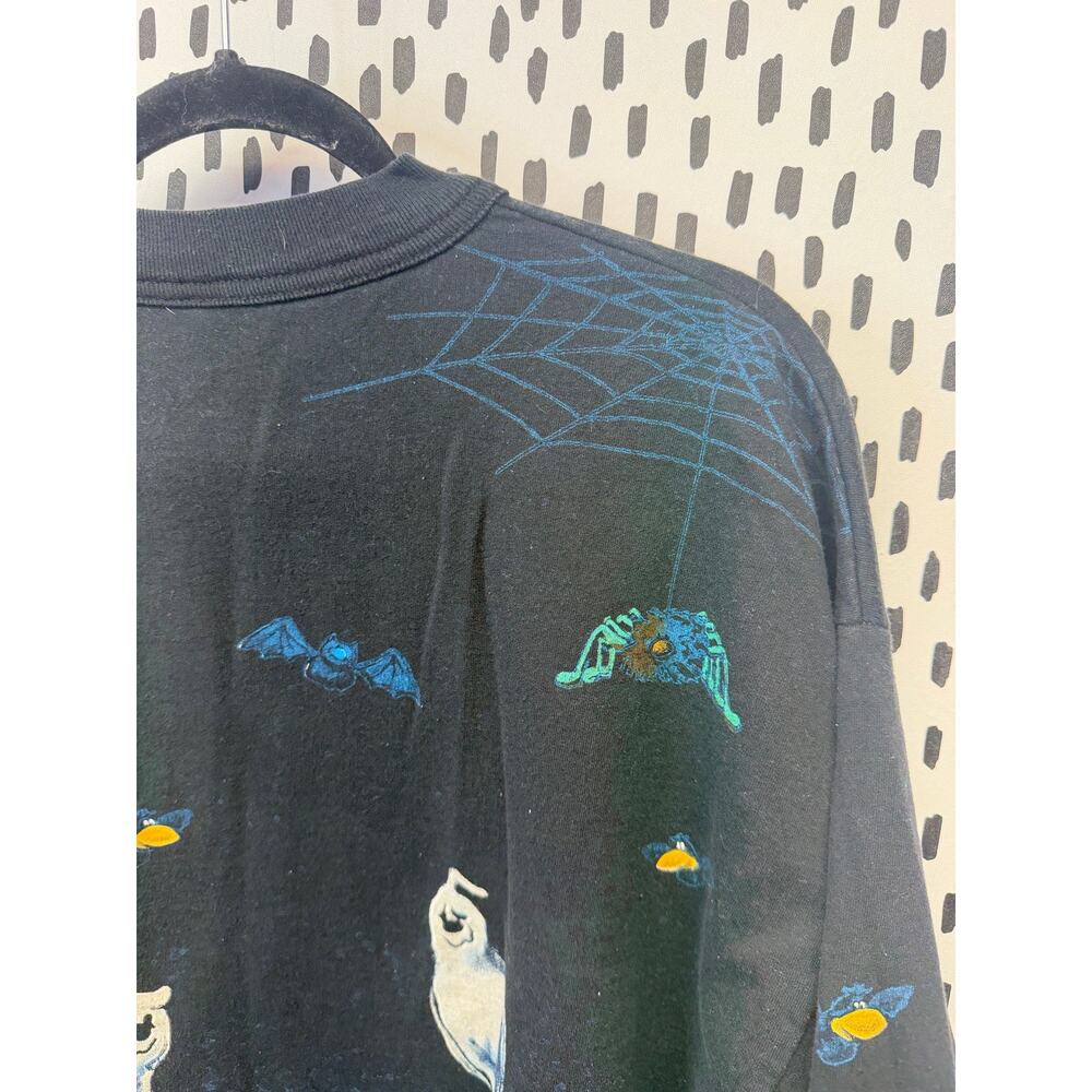90s VINTAGE HAND PAINTED HALLOWEEN GHOST IN JACK O LANTERN crew SWEATSHIRT - Picture 9 of 11